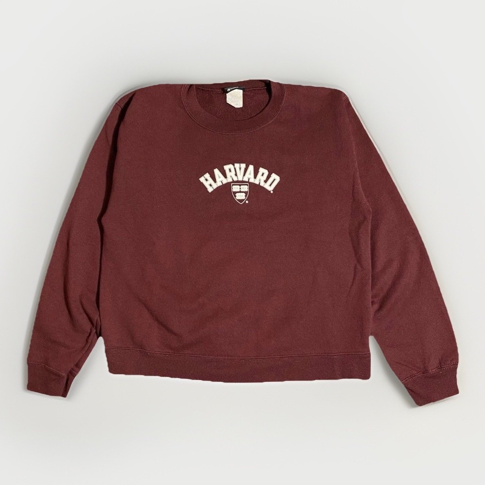 Harvard University Sweatshirt Women Large Cropped Maroon Champion Crewneck Vtg